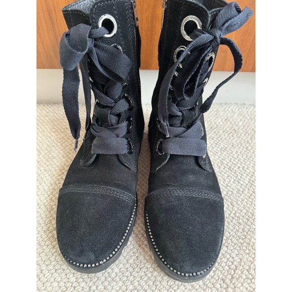 Zadig and Voltaire Navy & Black Joe suede lace up combat boots - Picture 4 of 7